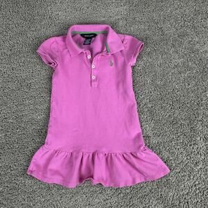 Ralph Lauren Dress Girls 4/4T Pink Polo Ruffle Hem Embroidered Pony Pique Preppy